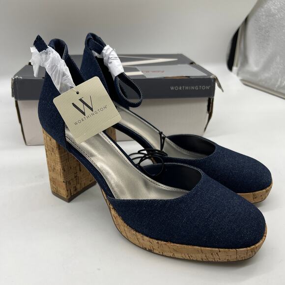 Worthington Womens Panama Block Heel Pumps Denim Size 9.5M - Picture 1 of 9
